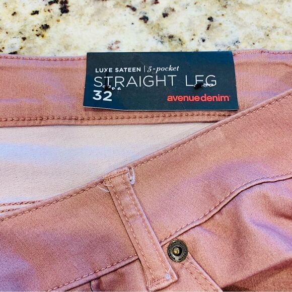 Avenue Denim Luxe Sateen Straight Leg Jeans Plus Size 32 Dusty Rose Color - Picture 11 of 12